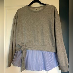 Bleuh Ciel Long Sleeve high neck gray top with pinstripe bottom and tie, Medium